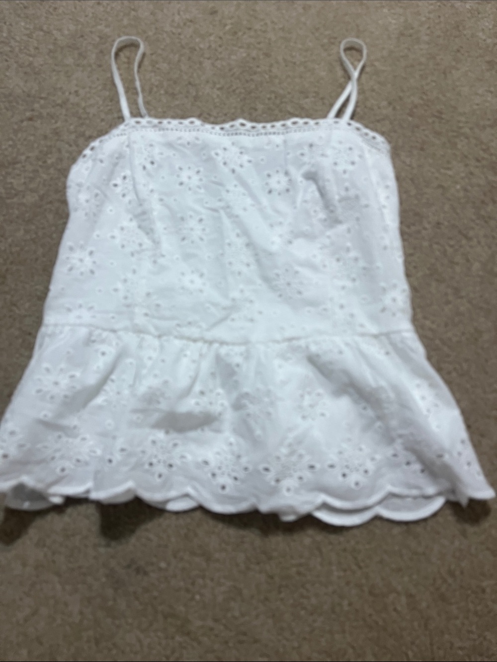 White Eyelet Peplum Camisole Top with Spaghetti Straps